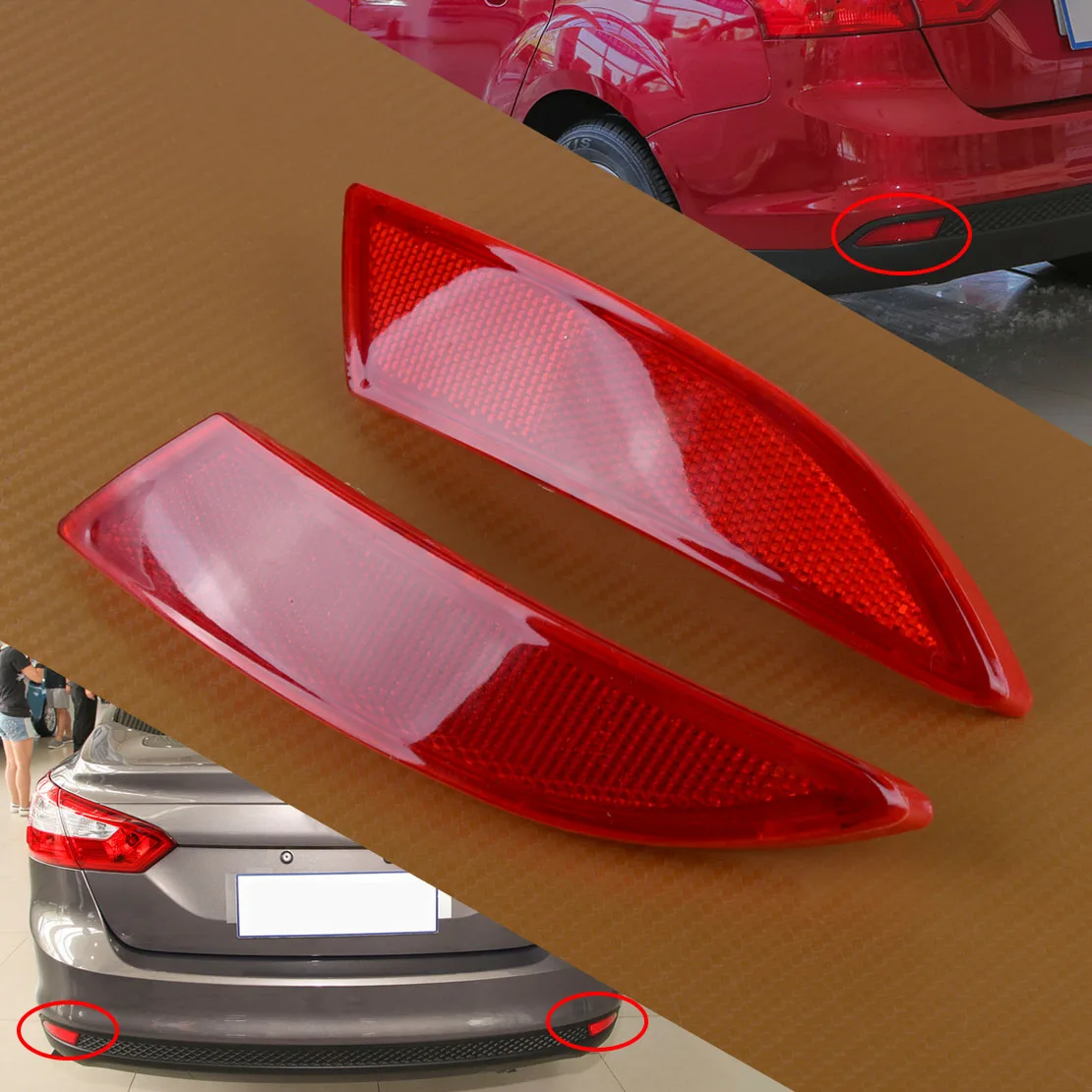 DWCX 1 Pair Red Plastic Left & Right Rear Bumper Reflector Fit For Ford Focus BM51515COAE BM51515BOAE  2012 2013 2014 2015