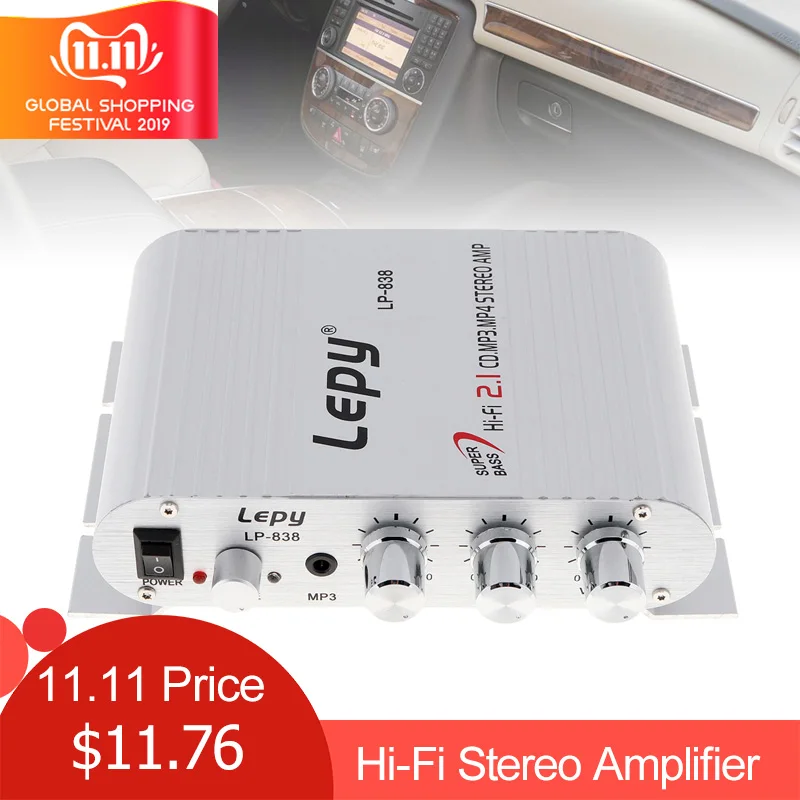 Lepy LP-838 усилитель мощности для автомобиля Hi-Fi 2,1 MP3 радио аудио стерео бас динамик усилитель плеер для мотоцикла дома без вилки питания