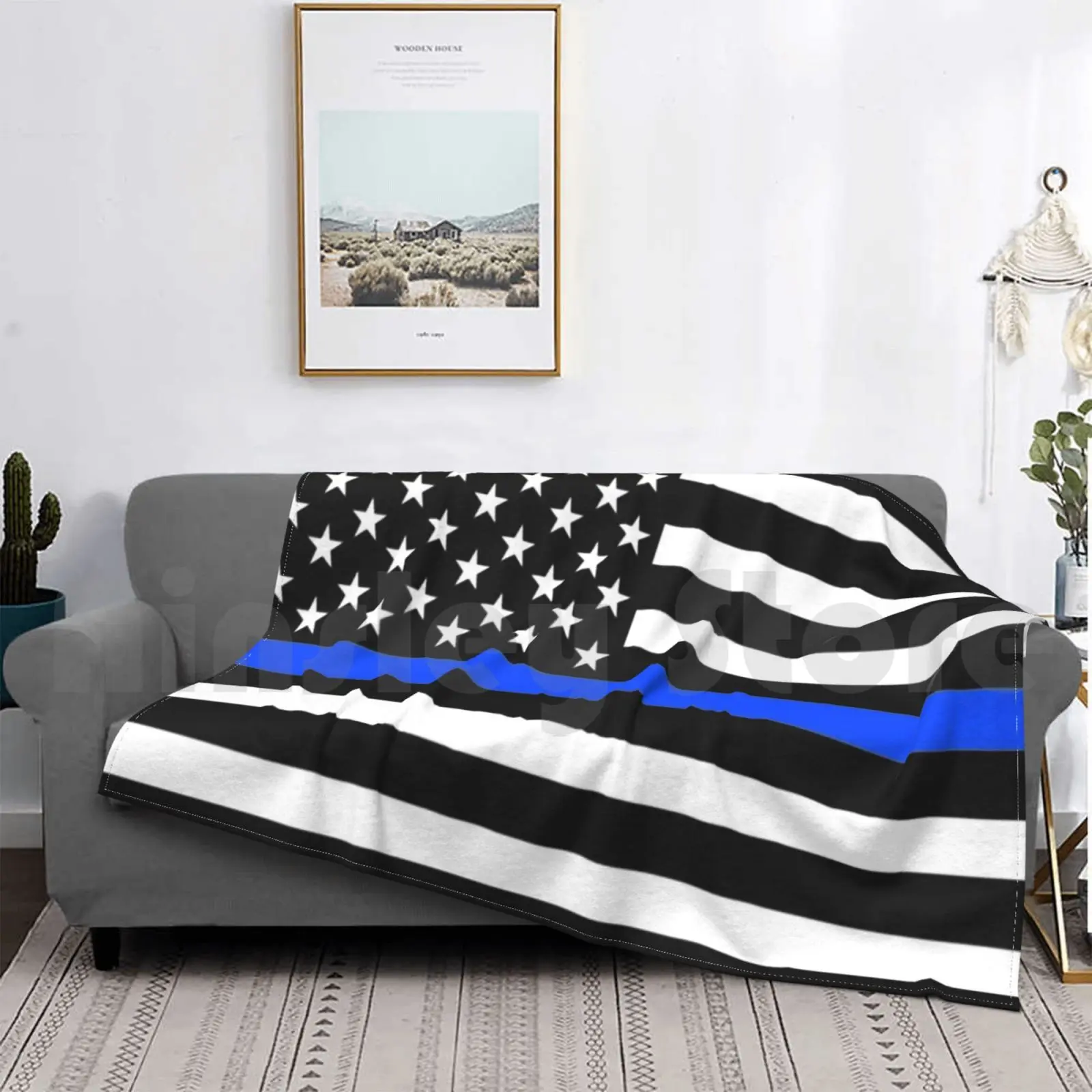

Blanket Thin Blue Line Lives Matter Police American America Usa Flag Cover Pattern Patriotic Law Officer Enforcement July 4th