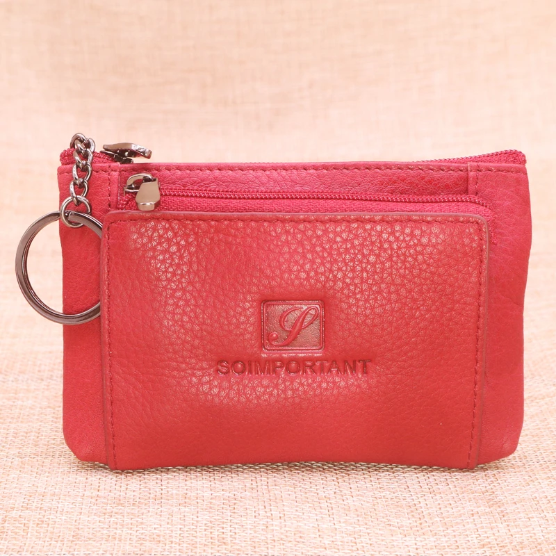 Classics Vintage Small Wallets For Women Top Genuine Cow Leather Slim Coin Purses Short Money Bags Card Holder Key Ring Pouch
