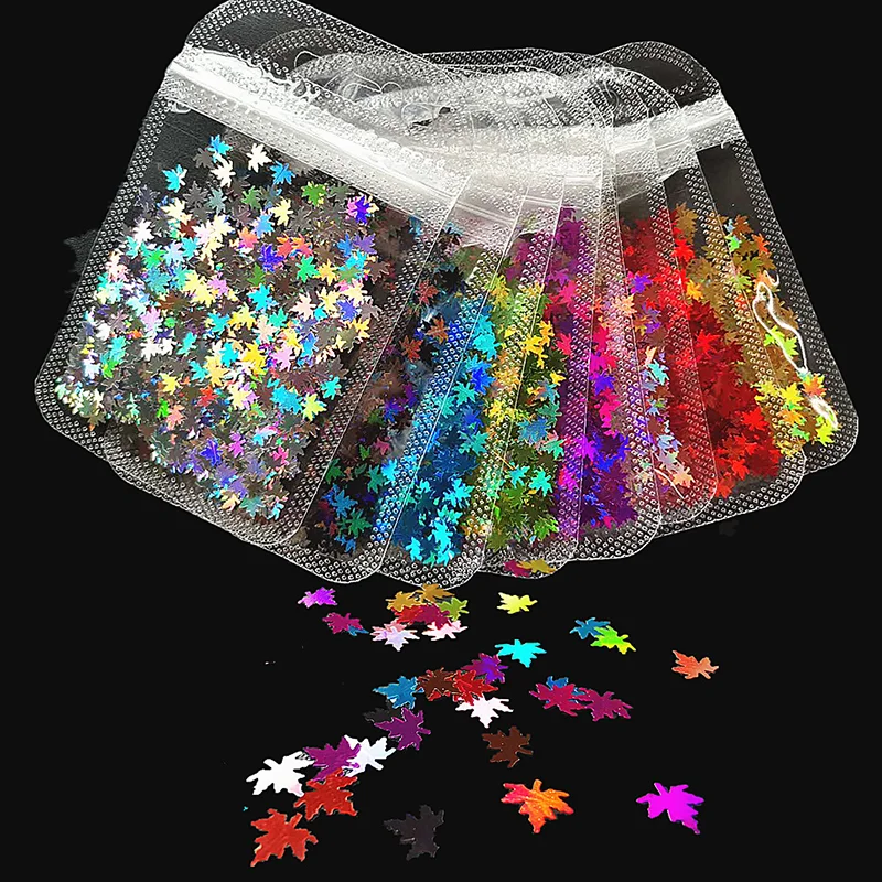 

1Bag Nail Art Stickers Holographic Maple Leaf Nail Sequins Laser Colorful Glitter Flakes ​Nail Art Decoration Accessories