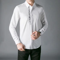 english embroidery white shirt mens long sleeved fashion self cultivation new four seasons light business casual black shirt