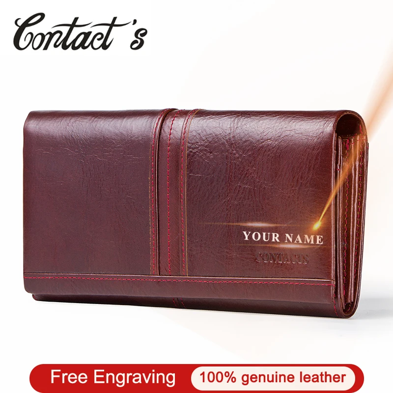 Женские кошельки Contact's из натуральной кожи с бесплатной гравировкой Дамский