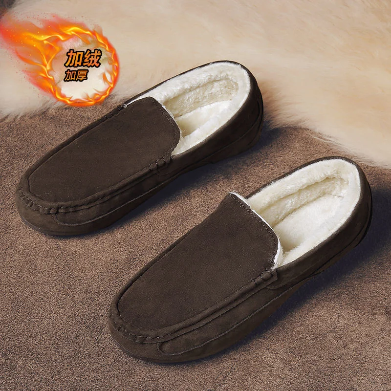 

Men's Autumn And Winter Warm And Fur Integrated Peas Shoes Plus Velvet Cotton Shoes Lazy Loafers