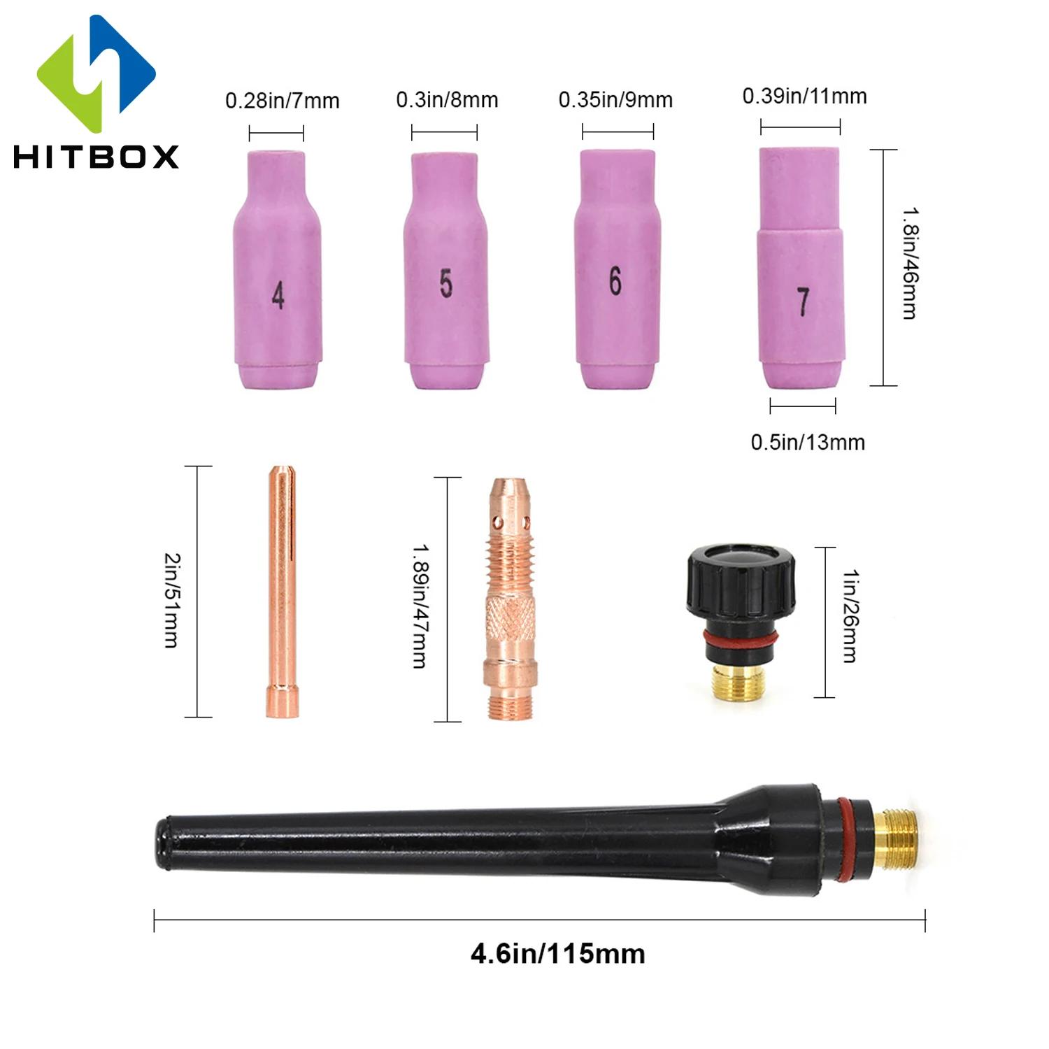 HITBOX 17 шт. сварофонарь TIG газовые линзы Керамические наконечники горелки для WP17 WP18