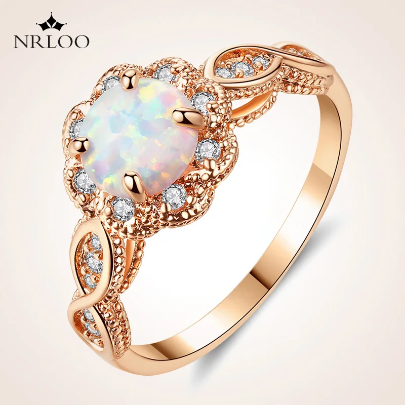 

Fashion Jewelry Colored Round Opal Rose Gold Flower Shape Ring For Women Maiden Chic Accessories Engagement Romantic Gift Rings
