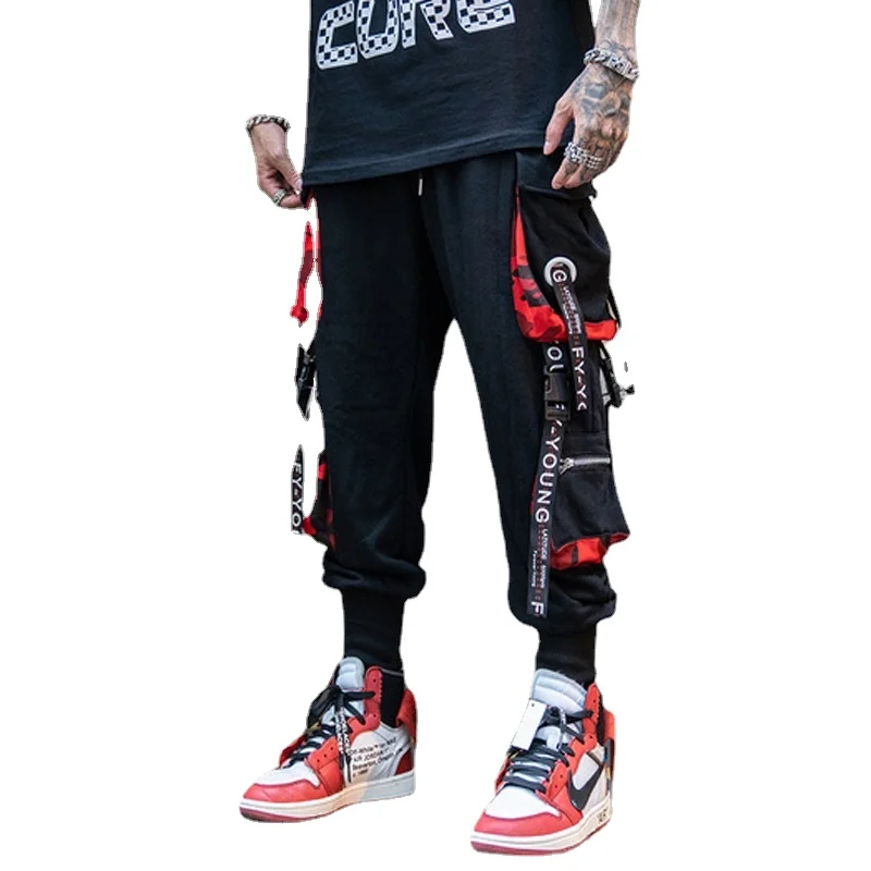 

Джоггеры мужские в стиле хип-хоп, брюки-карго с лентами и надписями, тренировочная тактическая Повседневная техника, спортивные штаны, улич...