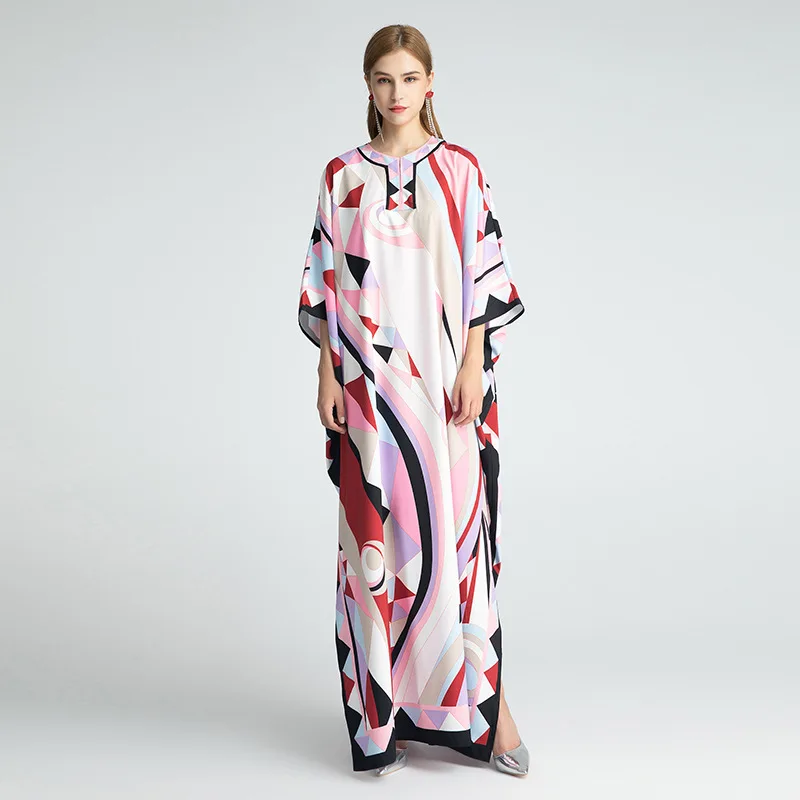 

Cross-Border 2021 Spring New Women's Slim Fit Slimming Lace-up Printed Dress Middle East Dubai Robe