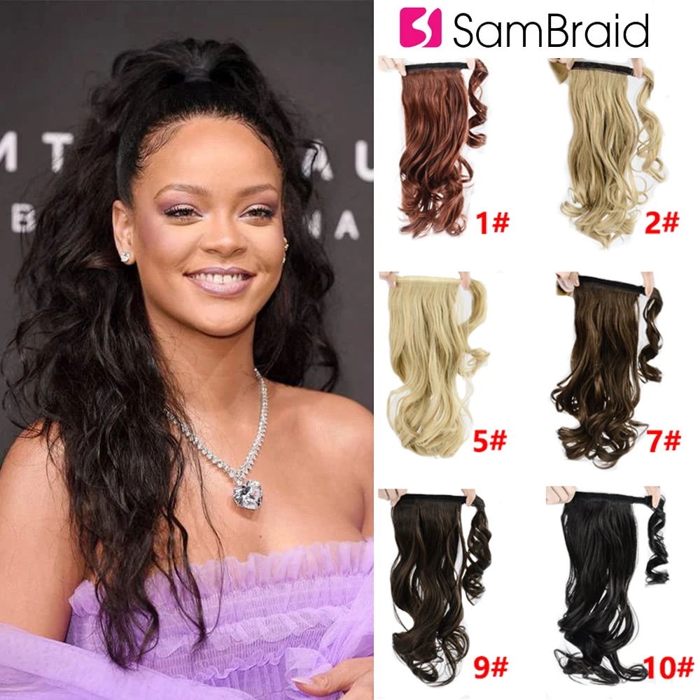 

SAMBRAID Long Straight Wrap Around Clip In Ponytail Hair Extension Heat Resistant Synthetic Pony Tail Fake Hair