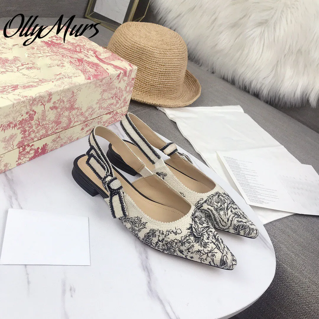 

Ollymurs New Summer Sexy Pointed Toe Sling Back Pumps Bowtie Kitten Heel Luxury Brand Pumps Shoes Women