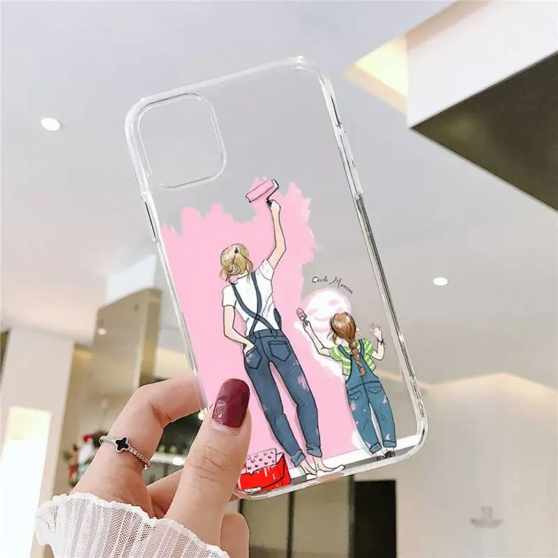 

Super Mom Baby Girl Fashion Family Phone Case For iphone 12 11 8 7 6s 6 5 5s 5c se plus mini x xs xr pro max Transparent soft
