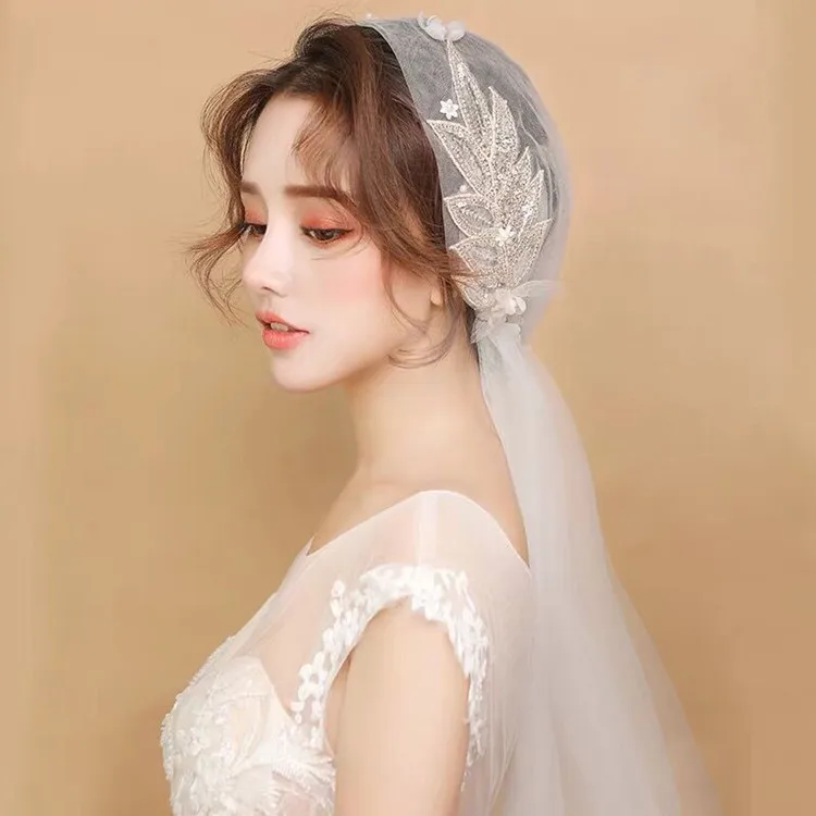 Свадебный головной убор новинка белая вуаль с блестками Цветочная кружевная