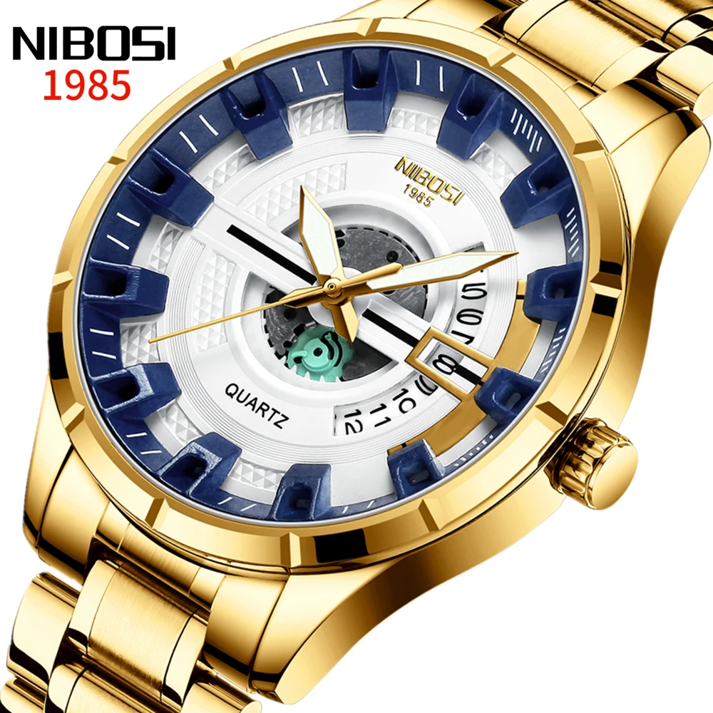 

NIBOSI Young Design Mens Watches Top Brand Luxury Fashion Golden Men Watch Unique Design Waterproof Male Clock Relogio Masculino