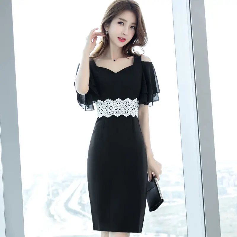 

Sexy Women's Dress Summer Spring V-Neck Butterfly Sleeve A-Line Women's Dress Slim Business Attire Elegant Female Clothes SS3476