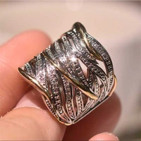 jewelry ring white two tone multilayer band wedding cz luxury