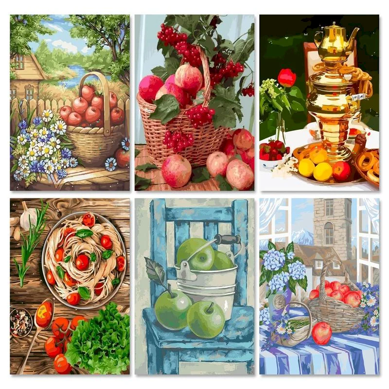 

60x75cm Painting By Numbers Kits For Adults Children Fruit Still Life Framed Still Life Landscape Paint Home Wall Art Craft