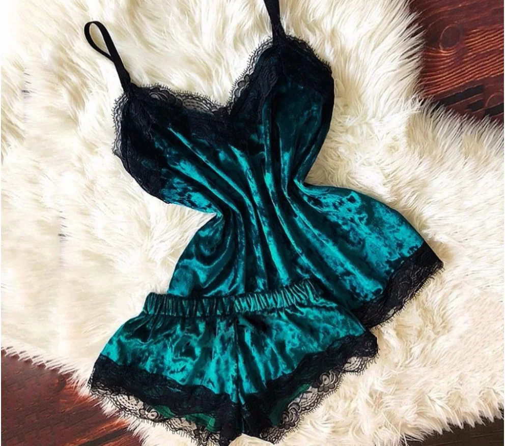 Пижама сексуальное нижнее белье Атласный пижамный комплект белые кружевные