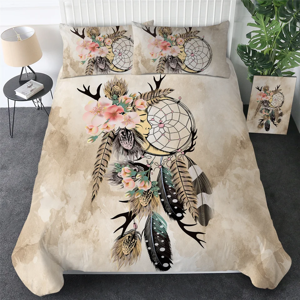 Постельное белье Outlet Moon Dreamcatcher, комплект постельного белья, Королевский размер, перья, пододеяльник, белый комплект постельного белья, красивое постельное белье, 3 шт