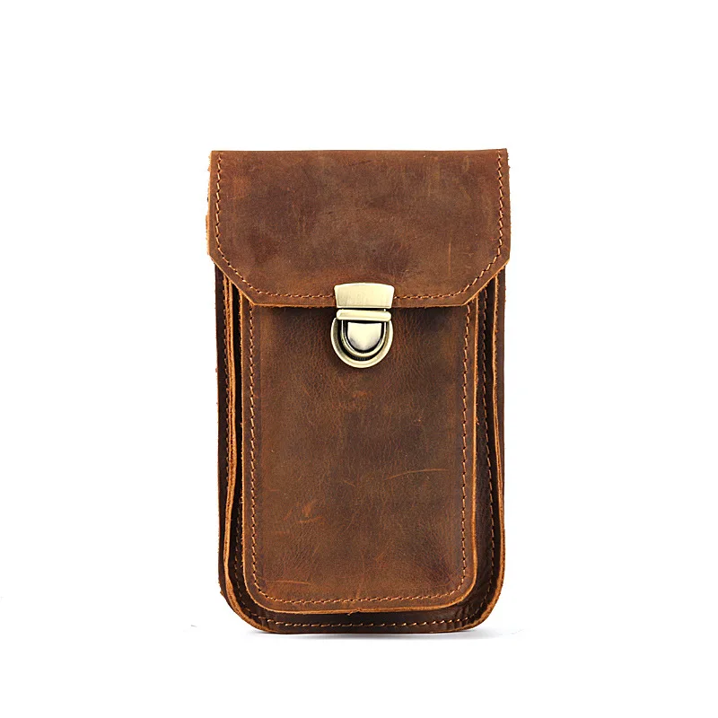 Брендовая мужская поясная сумка из натуральной кожи Crazy Horse в винтажном стиле