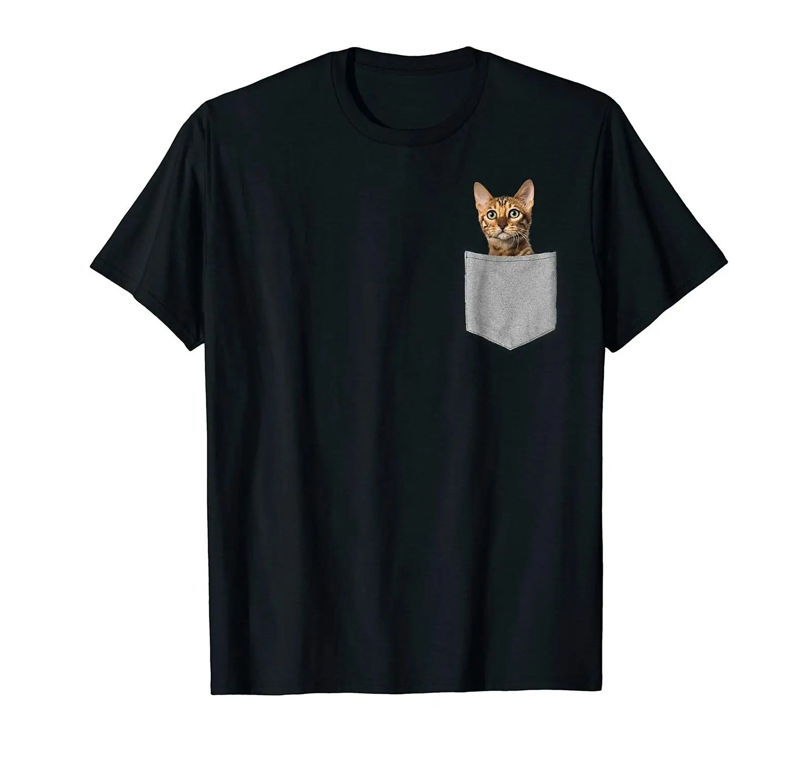 

2021 Summer Men's T-shirt Funny Bengal Cat In Pocket Cute Kitty Lover Print Street Hip-hop Cotton O-neck High-quality T-shirt