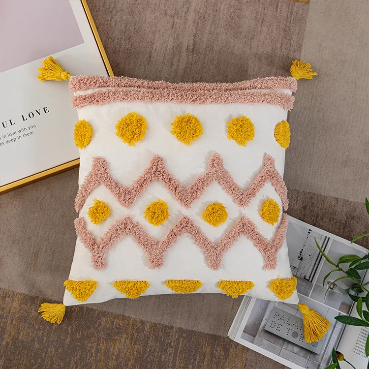 

Nordic Cushion Cover Living Room Sofa Decorative Cushion Cover Tufted Embroidery With Tassel Throw PillowCover 40716