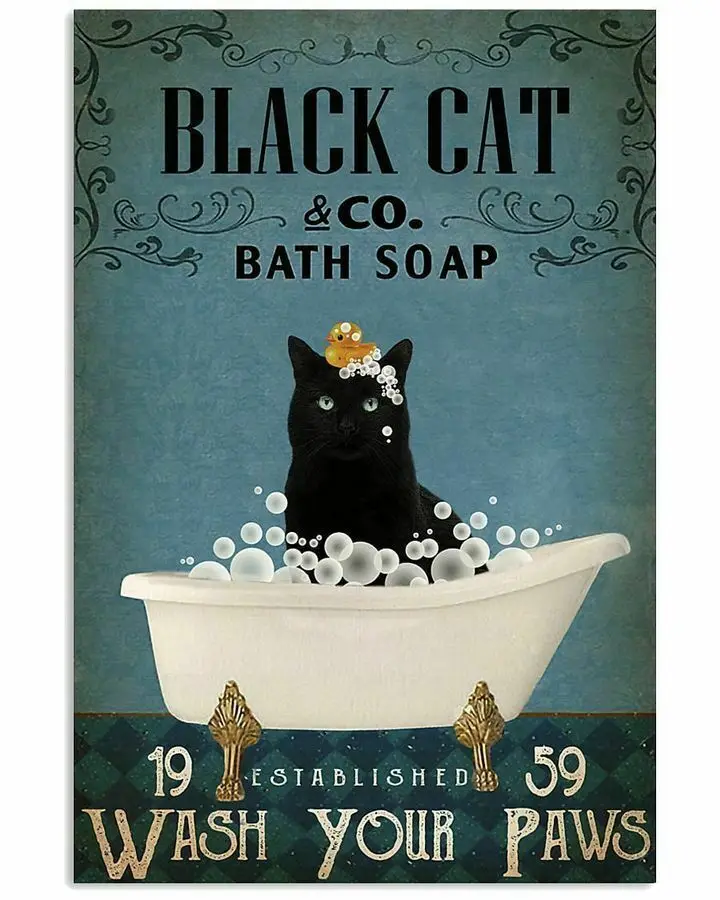 

Винтажный металлический жестяной знак для ванной комнаты, Черный кот, банное мыло, компания, металлический постер, художественный принт, Де...