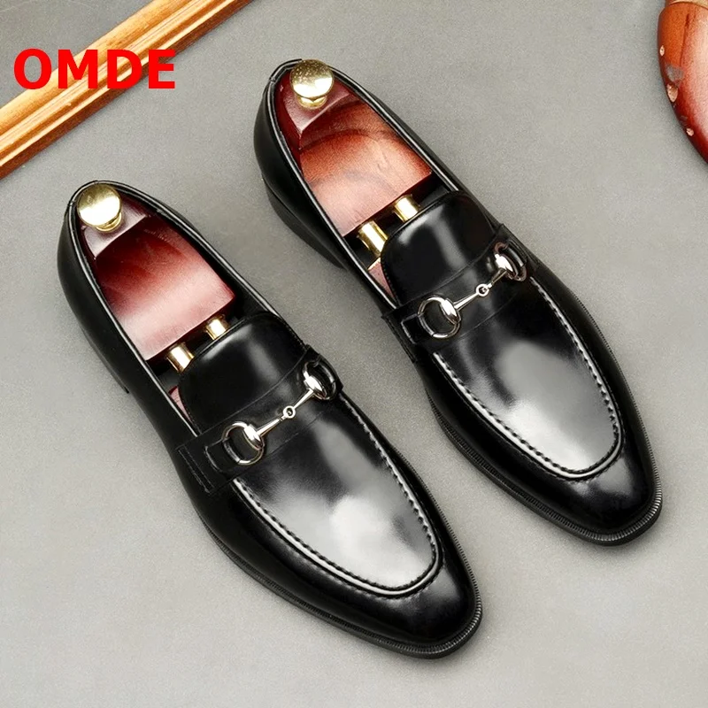 

OMDE New Handmade Black Genuine Leather Loafers Men Slip On Dress Shoes Business Casual Shoes Mens Wedding Shoes
