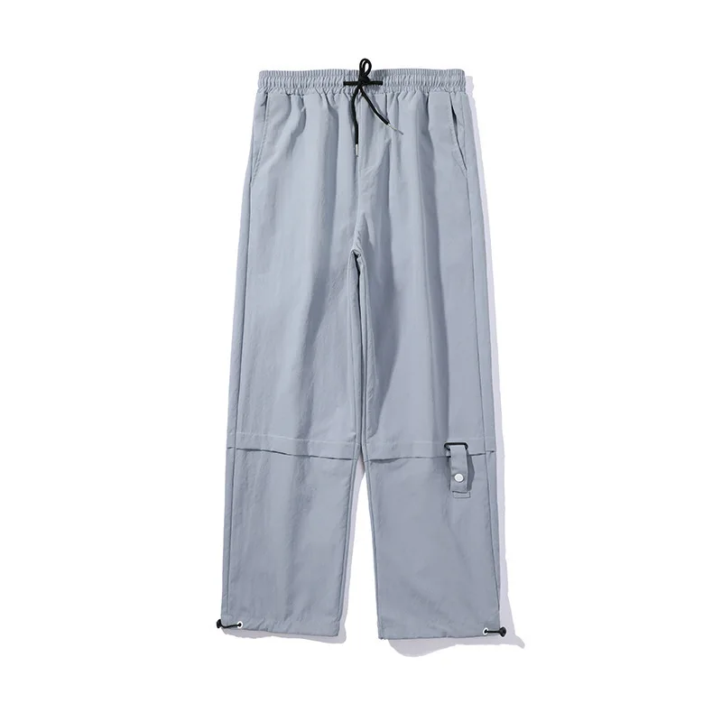 

Thin Section Men Loose Drawstring Trousers Fashion Korean Casual Straight Tooling Pants Student Cotton Men Ankle Length Pants