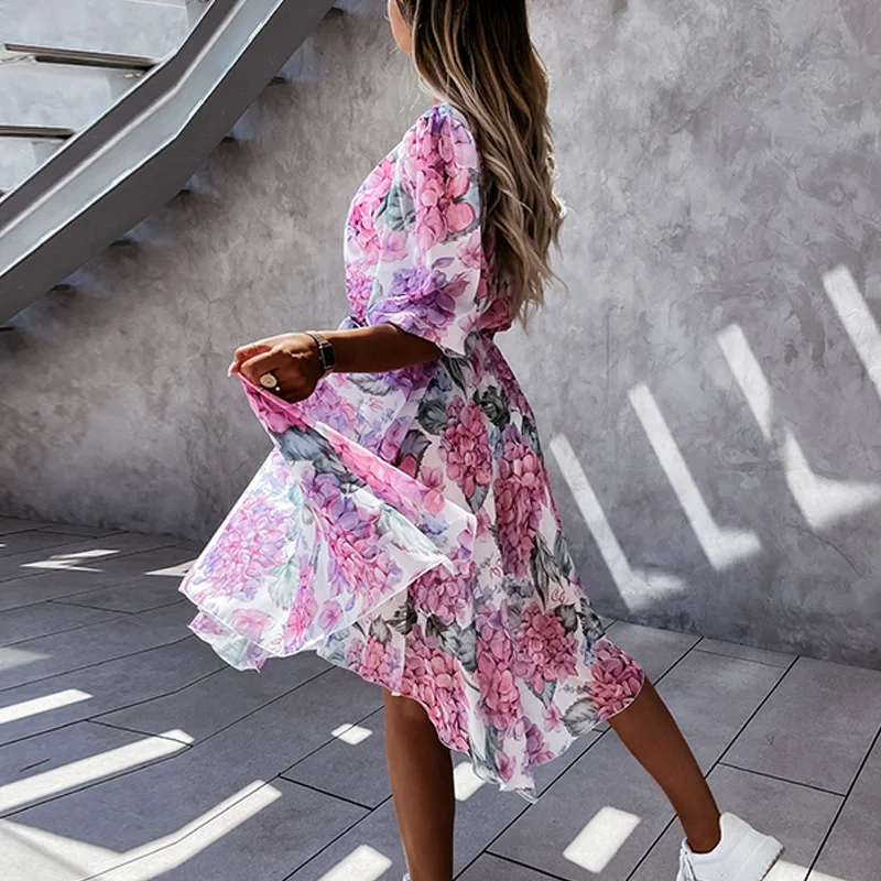 

Spring Summer Women Sexy V-Neck Pocket Long Dresses Elegant Fashion Rainbow Print Party Dress Ladies Casual Long Sleeve Dress