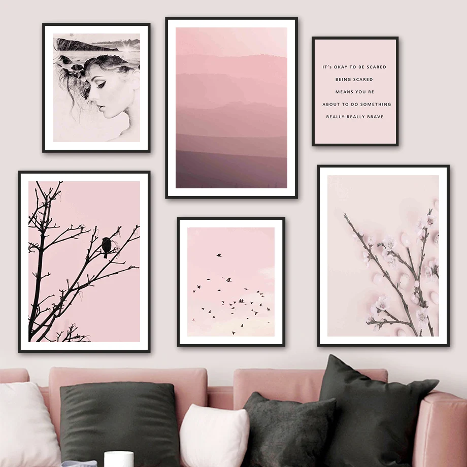 

Plum Peach Flower Bird Tree Abstract Girl Wall Art Canvas Painting Nordic Posters And Prints Wall Pictures For Living Room Decor