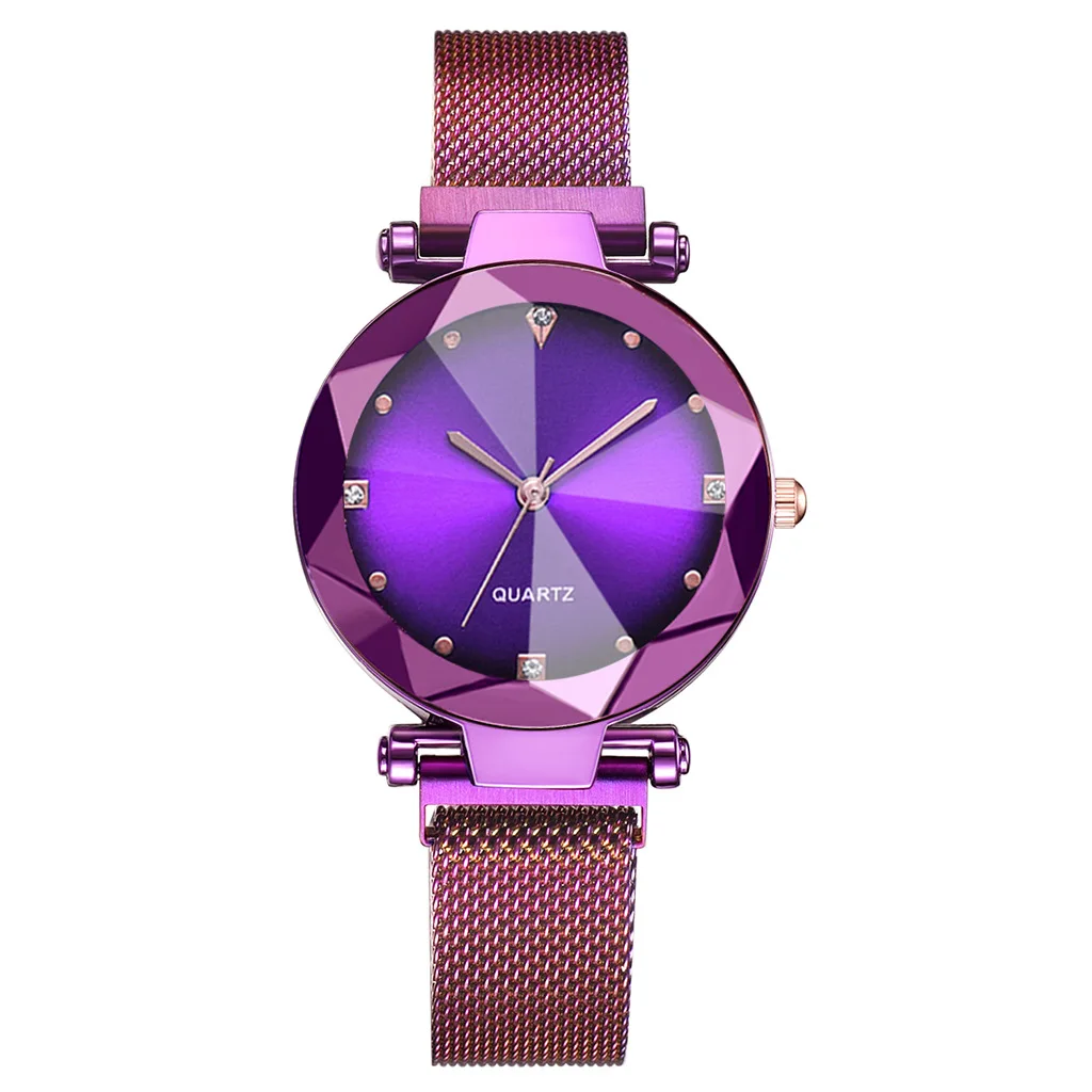 Purple 9 Лидер продаж женские сетчатые часы с магнитной пряжкой звездное небо повседневные роскошные женские Геометрическая поверхность кварцевые часы Relogio Feminino - Цвет: Purple 9