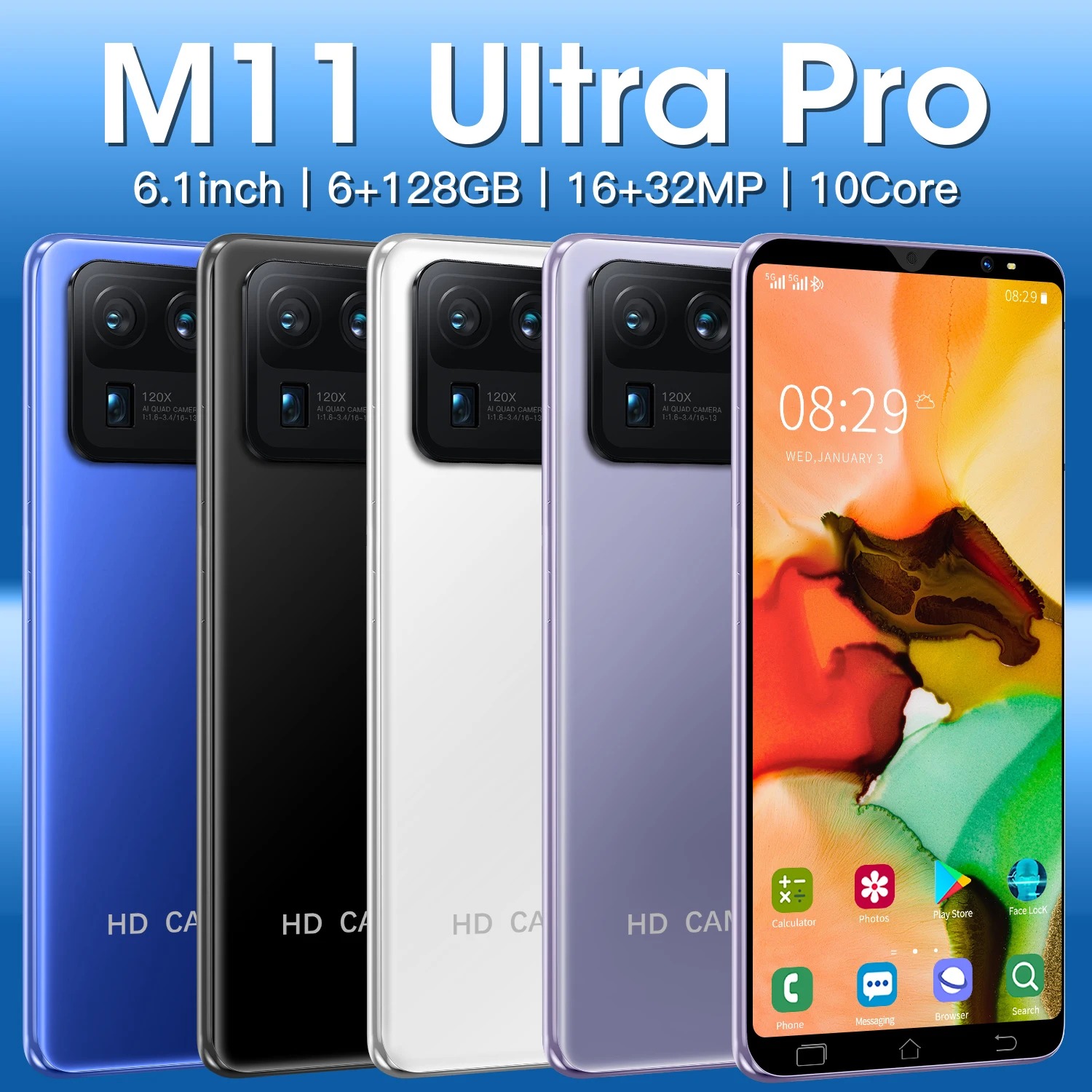 

New Mobile Phone M11 Ultra Pro 6.1inch 4800mAh Battery 6G+128GB 16+32MP Camera Global Version Smartphones Unlocked Android Phone