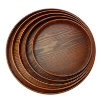 solid wood round plate tea fruit food bakery serving tray dishes platter plate e2s
