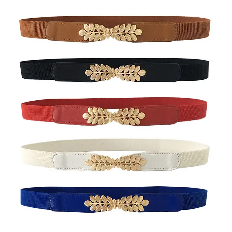 

Brand New Women Fashion Waist Belt Narrow Stretch Dress Belt Thin Buckle Leather Waistband