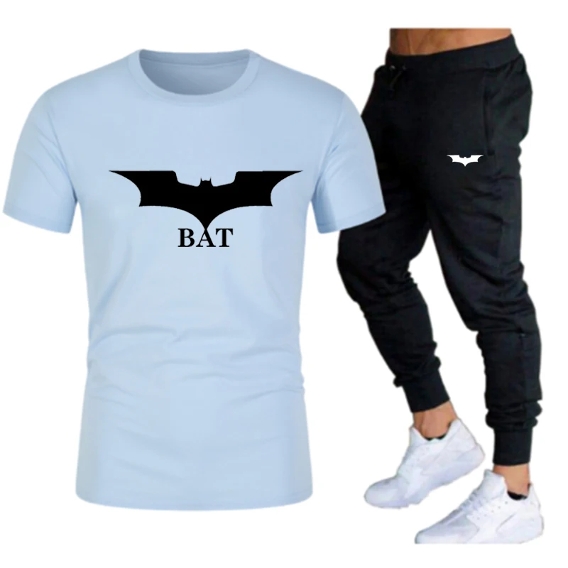 

Summer Cotton men's sets Funny Casual Short-Sleeved Solid Color Unisex Round Neck suit t-shirt Sports Top +Shorts 2 Piece Set