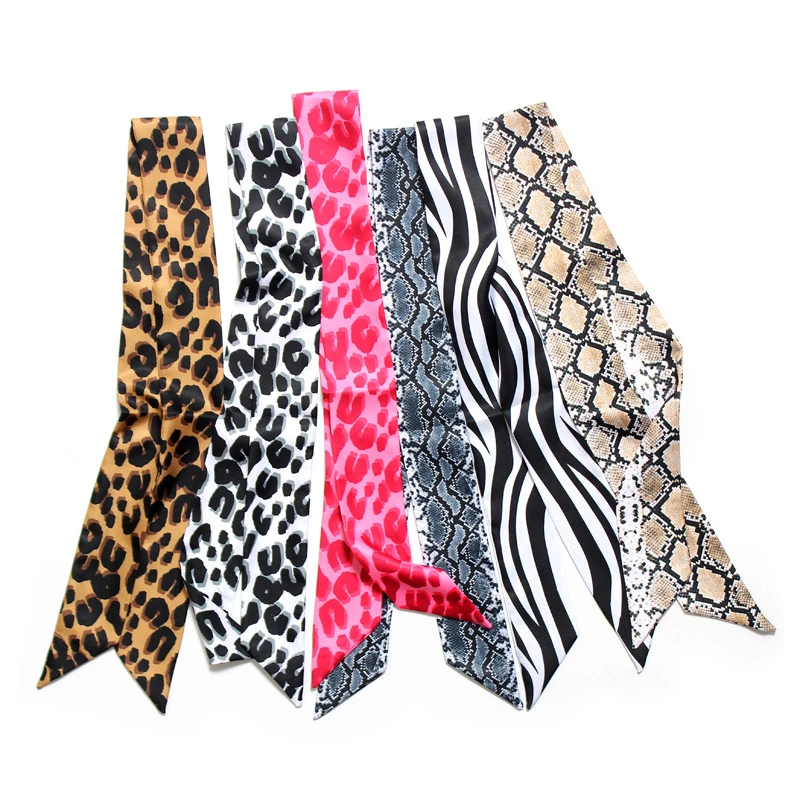 

2021 Summer Ladies Scarf Leopard Print Snakeskin Stripes Luxury Brand Silk Bandana Handbag Ribbon Women's Scarf on the Neck JK12