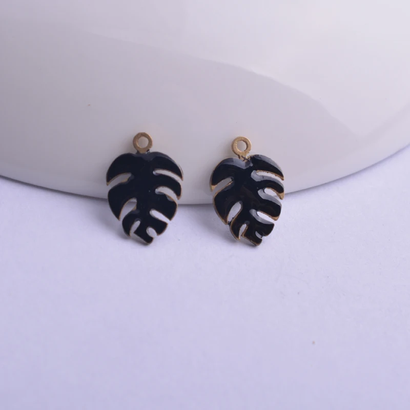 30pcs 9*13mm Both Faced Enamel Monstera Charms Copper Plant Leaf Pendant Diy Jewelry Making | Украшения и аксессуары