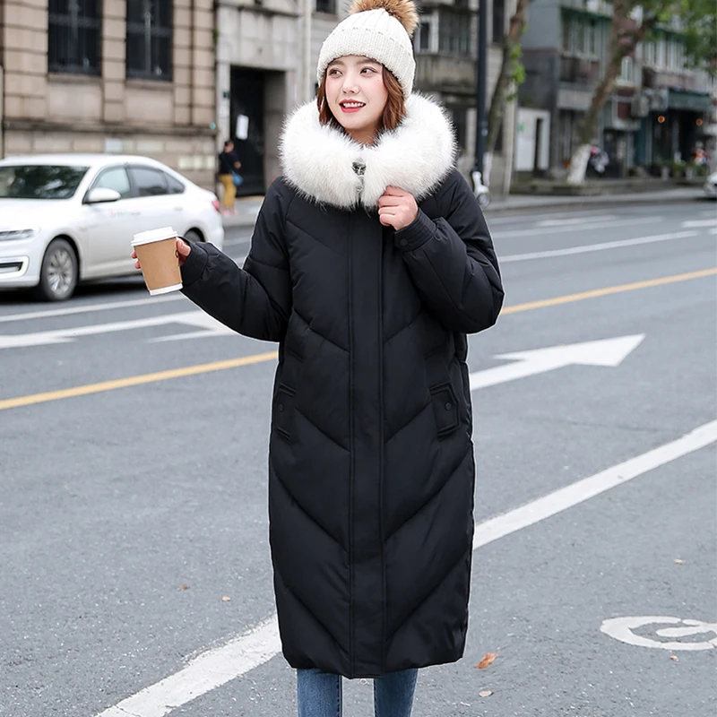 

Hooded with Fur Women's Long Parkas Solid Warm Coat Ladies Winter Jacket Down Coats Padded Thick Outwear for Female