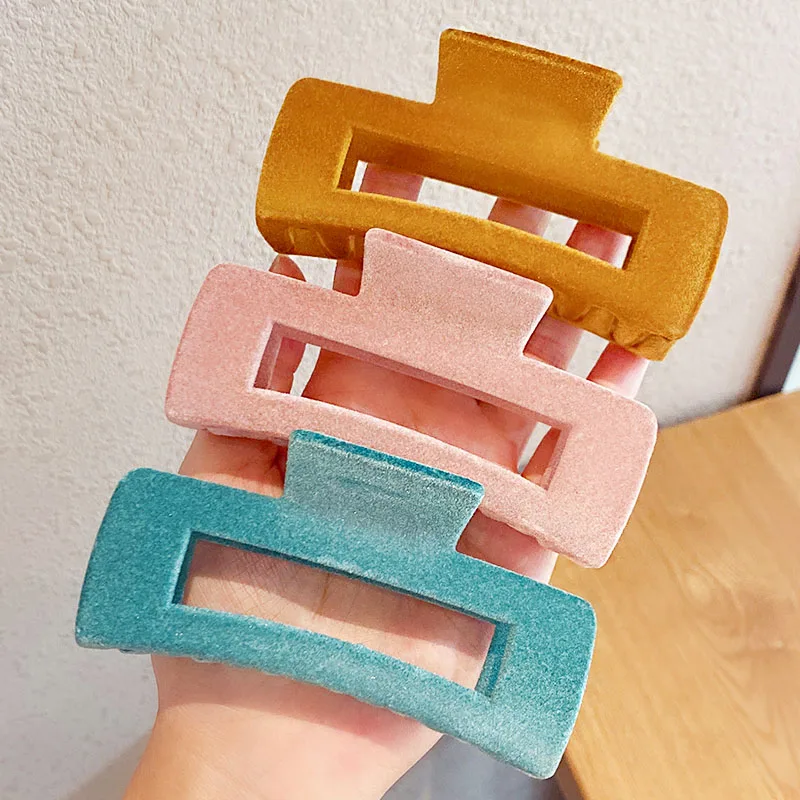 

Women New Winter Elegant Solid Hollow Square Velvet Hair Claws Lady Hair Holder Clip Headband Barrettes Fashion Hair Accessories