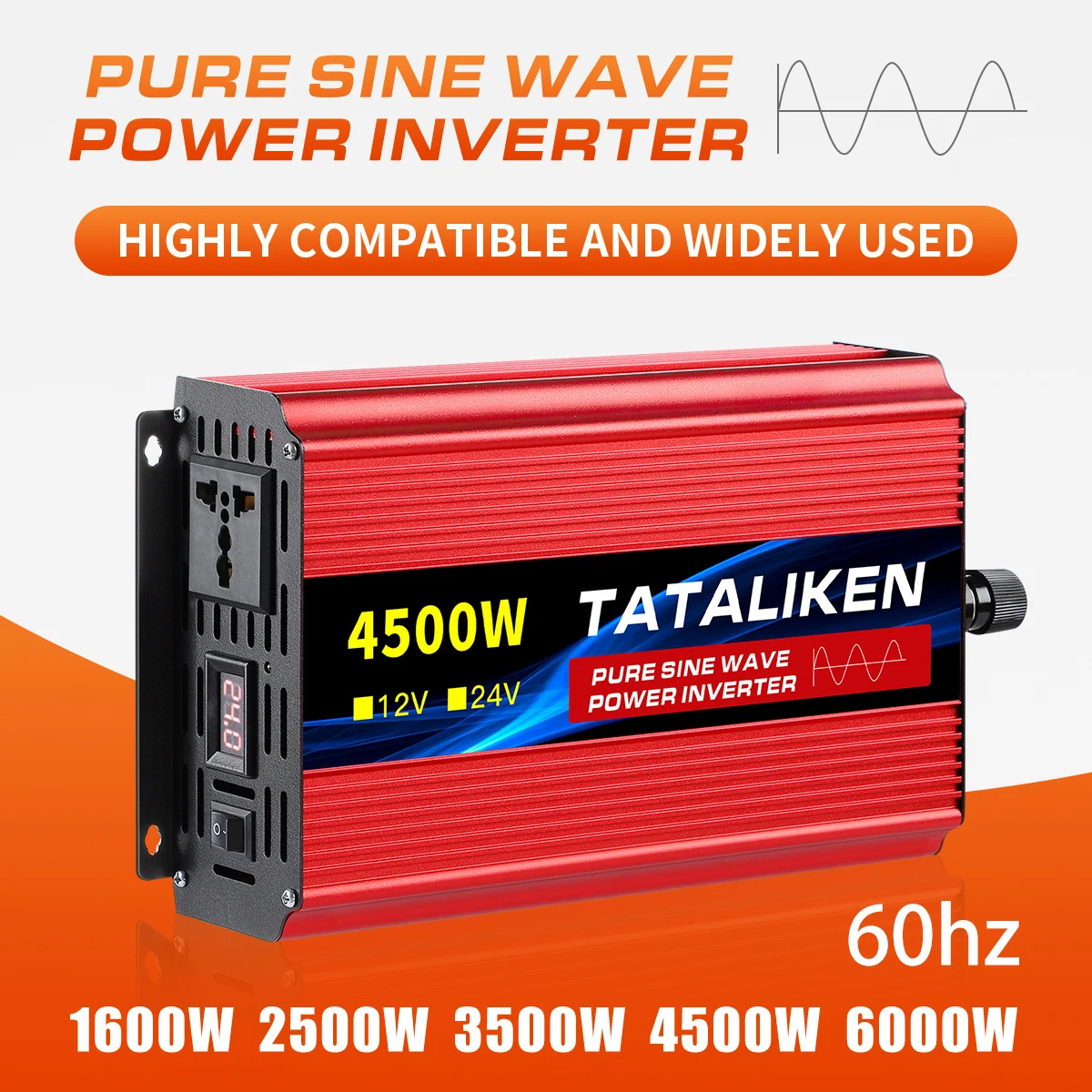 

2500w/3500w/4500w/5000w/6000w improved sine wave power inverter dc 12v LED display is suitable for ac 220v solar converter car