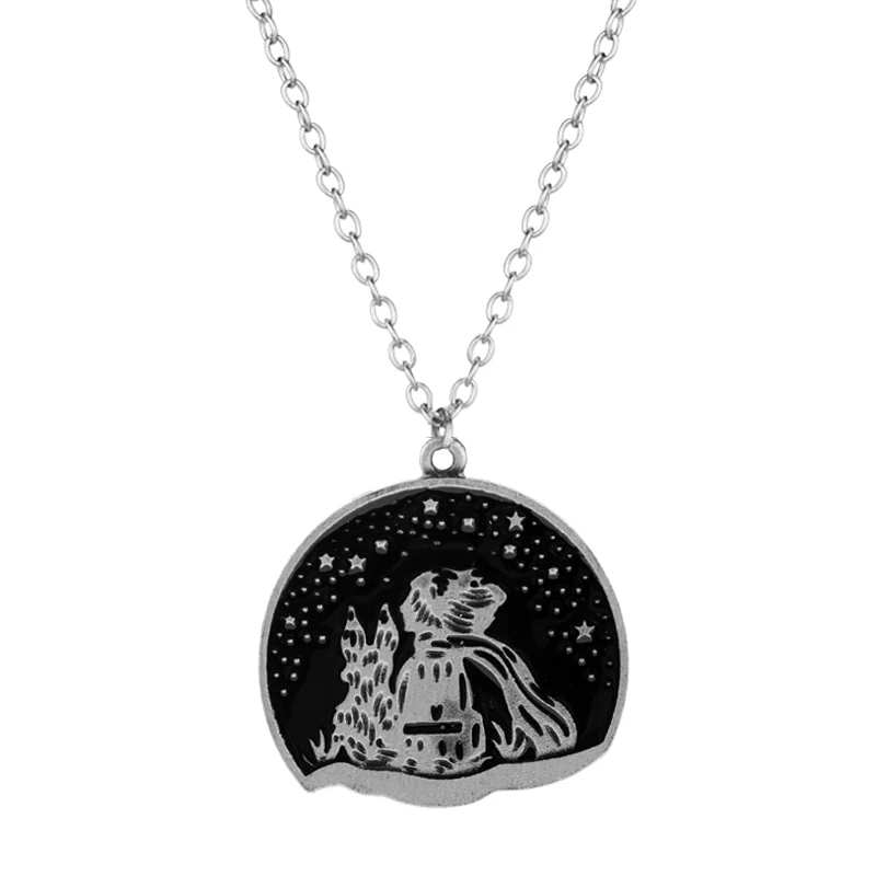 

Creative Le Petit Prince SanLan Planet Round Pendant Necklace The Little Prince Fox Rose Fairy Tale Necklaces Gift for Women Men