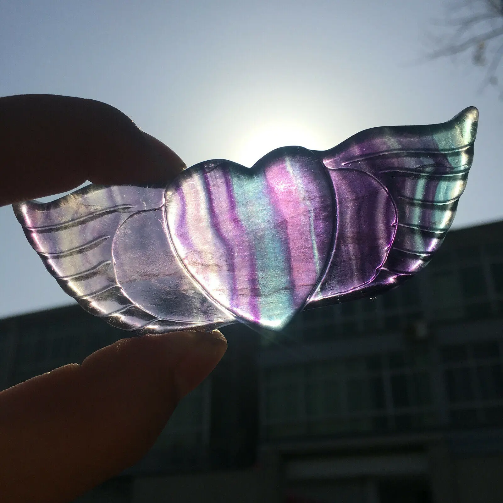 

Natural fluorite heart wings hand carved polished quartz crystals reiki healing Fashion Jewelry decoration fine gifts