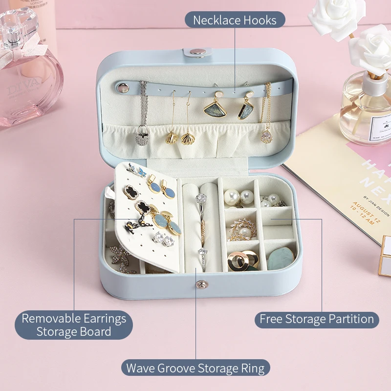 Casegrace Leather Jewelry Organizer Portable Packaging Storage Box for Earrings Ring Holder Double-Layers Organizer Jewelry Case