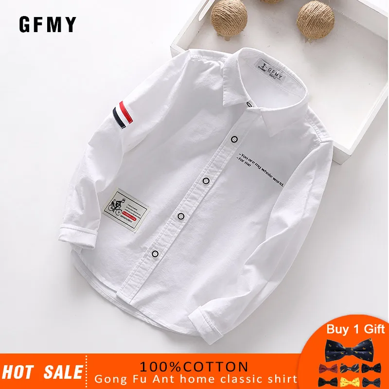 

GFMY 2020 spring summer 100%Cotton Full Sleeve boys white Shirt 3T-14T Kid Casual School Clothes 9002