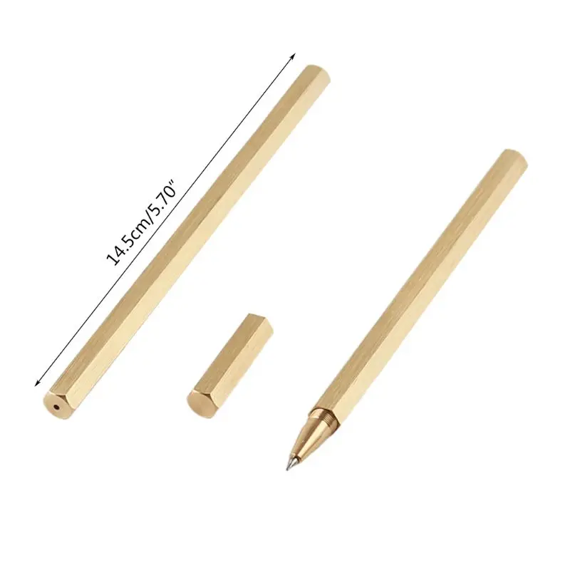 

Hexagon 0.5mm Gel ink Pen Handmade Brass Liquid ink Roller ball Pen Classic Unique Design Office Stationery Gifts