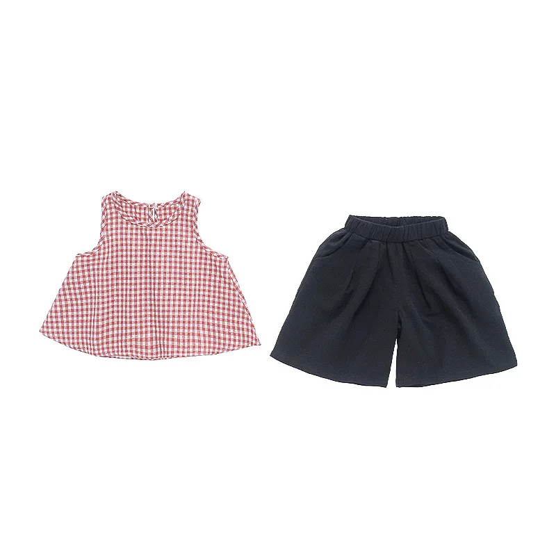 

Suit Girls Plaid Top Wide Leg Pants children's Clothing 2021 Summer New Baby two-piece Fashion Kids