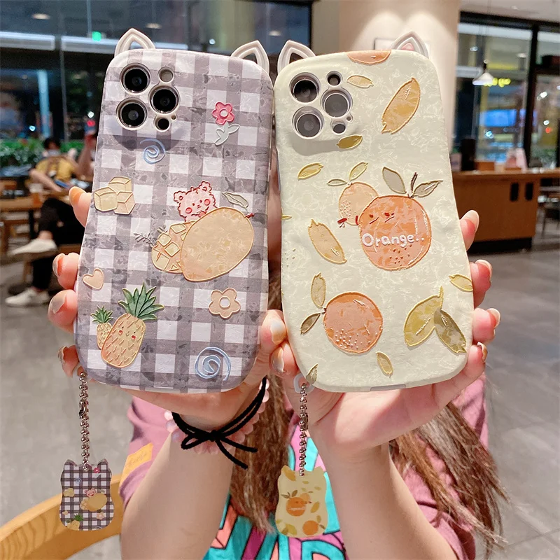 

Ear Mango bear Leather Cover For iPhone 12 13 11 Pro Max X XR XS Max 7 Plus Back Case Silicone Luxury