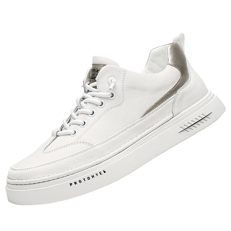 Jual Sepatu Pria Kulit Asli Sneakers Pria Kasual Sneakers Chunky Flat Pria Bersirkulasi Fashion Alas Kaki Pria Lembut Hitam Putih 2.5