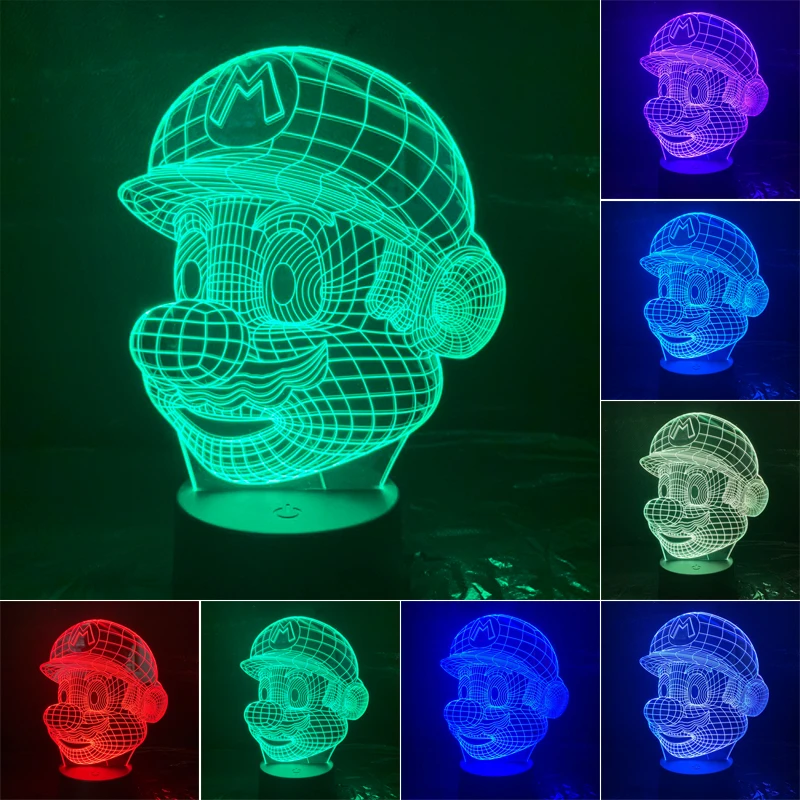 Супер Марио 3D светодиодный ночной Светильник Марио и Луиджи Йоши 7 цветов Изменение лампа украшение комнаты фигурка игрушки для детей Рождественский подарок