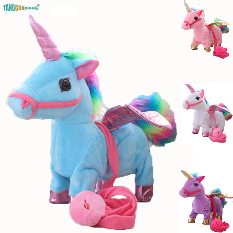 35 см веселый Электрический ходячий Единорог плюшевые игрушки животные музыка